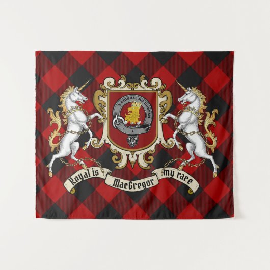 Rob Roy MacGregor Clan Abzeichen & Unicorns w/Tart Wandteppich (Vorderseite (Horizontal))