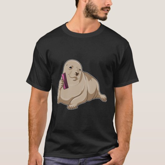 Robbe als Friseur mit Kamm T-Shirt (Vorderseite)