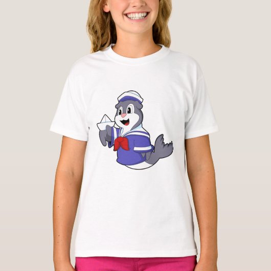 Robbe als Matrose mit Boot T-Shirt (Vorderseite)