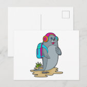 Robbe als Wanderer mit Rucksack Postkarte (Vorne/Hinten)