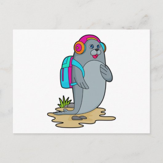 Robbe als Wanderer mit Rucksack Postkarte (Vorderseite)