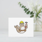 Robbe als Zimmermann mit Hammer & Hut Postkarte (Stehend Vorderseite)