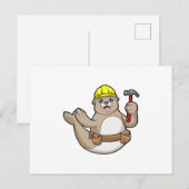 Robbe als Zimmermann mit Hammer & Hut Postkarte (Vorne/Hinten)