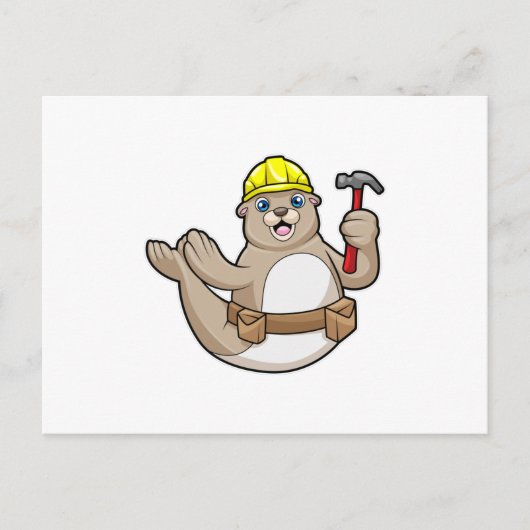 Robbe als Zimmermann mit Hammer & Hut Postkarte (Vorderseite)