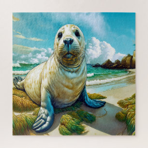 Robbe am Strand Puzzle