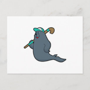 Robbe beim Hockey mit Hockeyschläger Postkarte