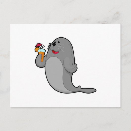 Robbe beim Trinken mit Saft Postkarte (Vorderseite)