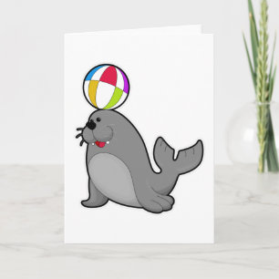 Robbe beim Wassersport mit Wasserball Karte