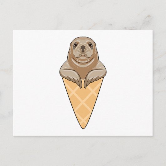 Robbe mit Eistüte Postkarte (Vorderseite)