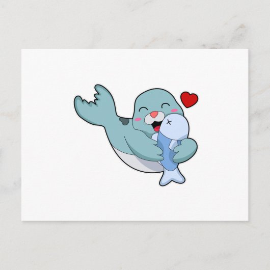 Robbe mit Fisch Postkarte (Vorderseite)