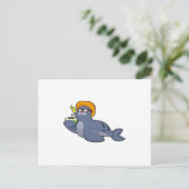 Robbe mit Kokosnuss Postkarte (Stehend Vorderseite)