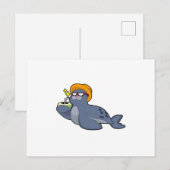 Robbe mit Kokosnuss Postkarte (Vorne/Hinten)
