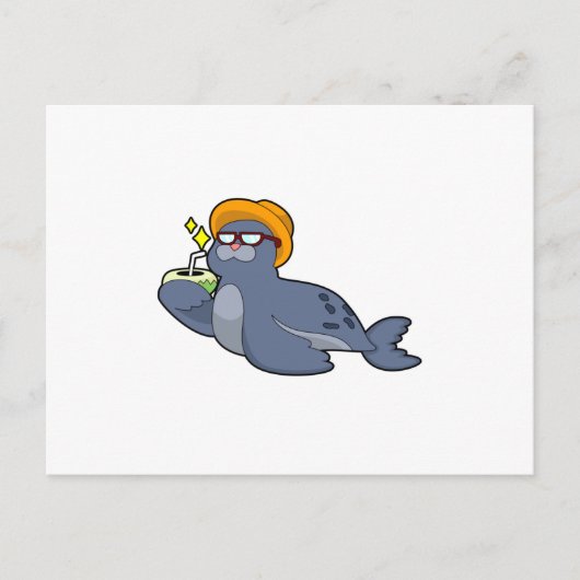 Robbe mit Kokosnuss Postkarte (Vorderseite)