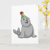 Robbe mit Partyhut Party Karte (Gelbe Blume)