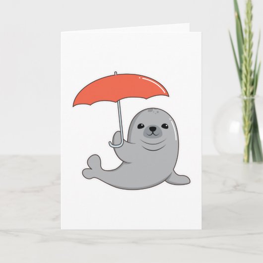 Robbe mit Regenschirm Karte (Vorderseite)