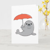 Robbe mit Regenschirm Karte (Gelbe Blume)
