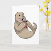 Robbe mit Tasse mit Strohhalm Karte (Gelbe Blume)
