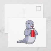 Robbe mit Trinkbecher Postkarte (Vorne/Hinten)