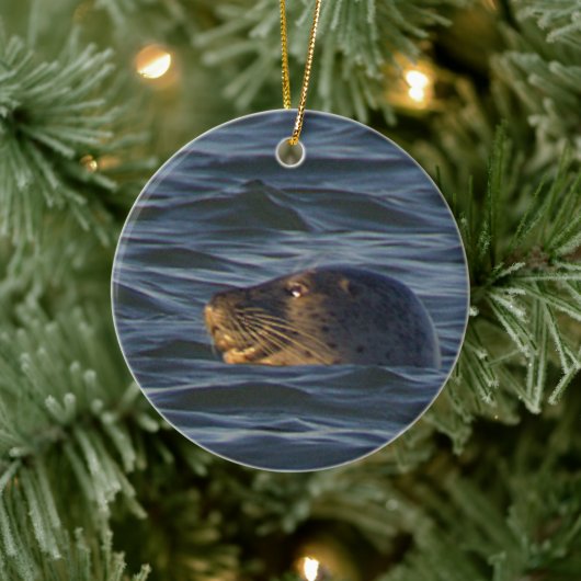Robben-Foto-Ornament  Keramik Ornament (Baum)
