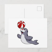 Robben mit Wasserball Postkarte (Vorne/Hinten)