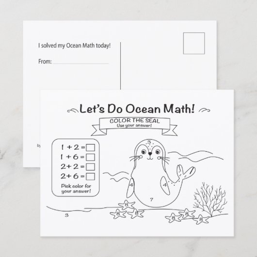 Robben-Ozean-Mathe-Färbpostkarte Postkarte (Vorne/Hinten)