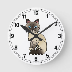 Robben-Punkt-Tabby-Birman / Ragdoll-Katze Runde Wanduhr