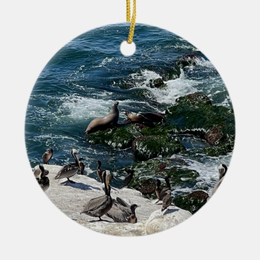 Robben und Vögel Keramik Ornament (Vorne)