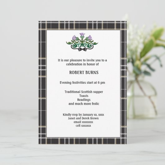 Robbie Burns Black Krawatte Einladung (Stehend Vorderseite)