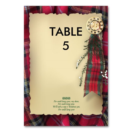 Robbie Burns Formal Table Marker Tischnummer (Vorderseite)