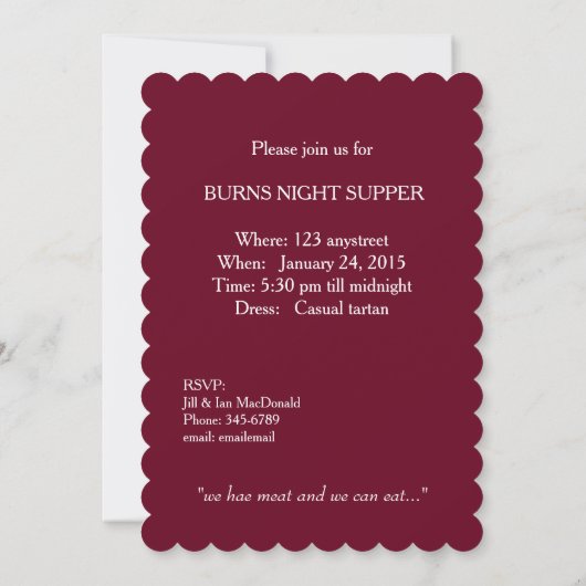 Robbie Burns Highland Einladung (Rückseite)