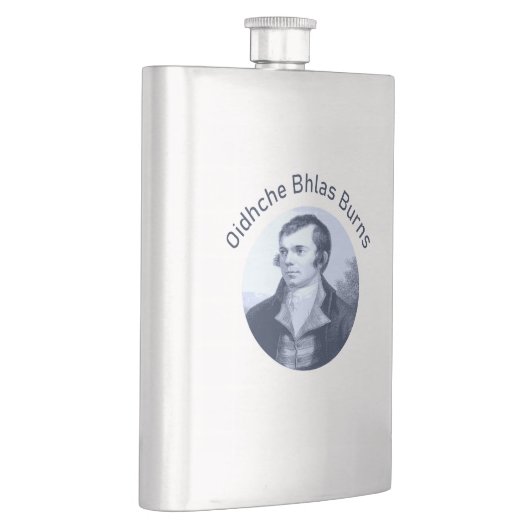 Robbie Burns - Oidhche Bhlas Burns Blaue Text Flachmann (Rechts)