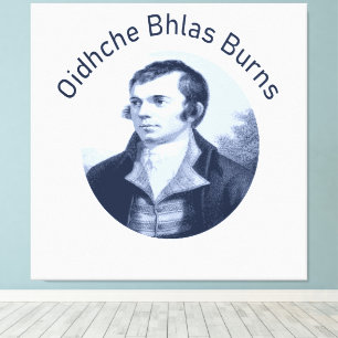 Robbie Burns - Oidhche Bhlas Burns Blaue Text Leinwanddruck