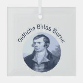 Robbie Burns - Oidhche Bhlas Burns Blue Text Ornament Aus Glas (Vorderseite)