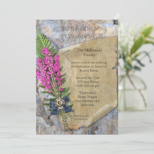 Robbie Burns Rustic Einladung (Stehend Vorderseite)