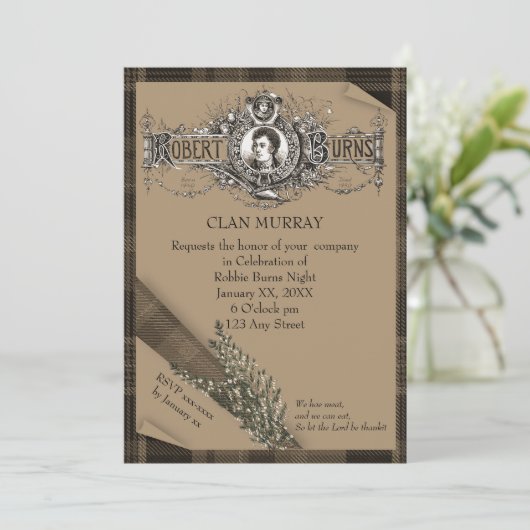 Robbie Burns Sash Einladung (Stehend Vorderseite)