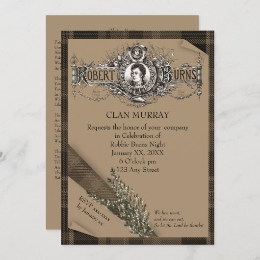 Robbie Burns Sash Einladung (Vorne/Hinten)