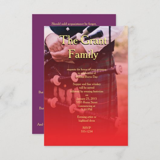 Robbie Burns Scotland Sentimental Party Einladung (Vorne/Hinten)