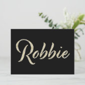 Robbie Name white gold Handwriting Karte (Stehend Vorderseite)