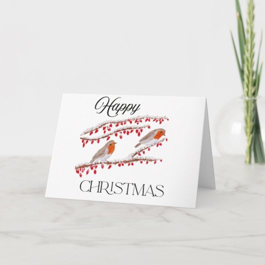 Robbins auf der Weihnachtskarte sitzen Karte (Vorderseite)