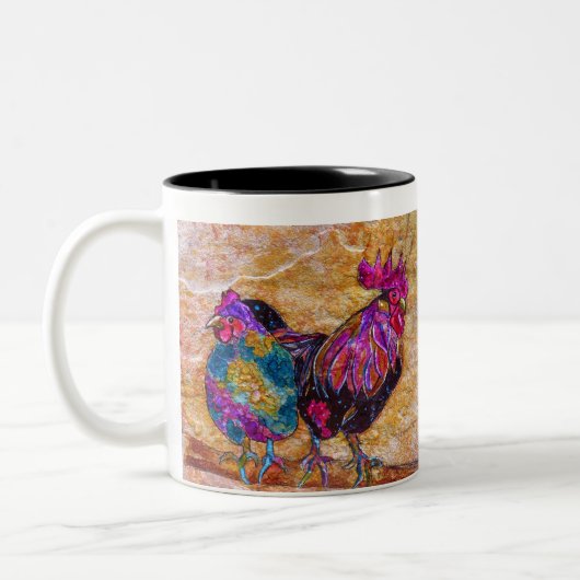 Robby the Rooster und Esmeralda Kaffeetassen. Zweifarbige Tasse (Links)