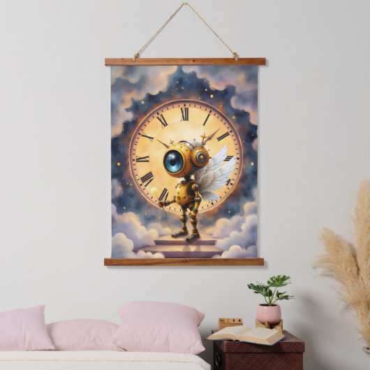 Robby the Winged Timekeeper – Wings of Time Series Wandteppich Mit Holzrahmen (Schlafzimmer)