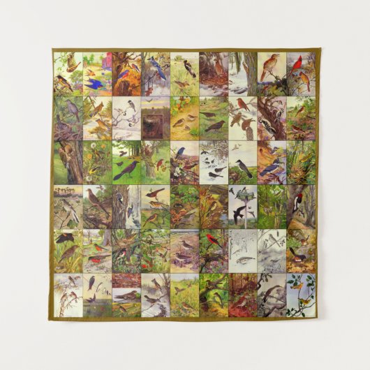 Robert Bruce Horsfall Square Birds Collage Wandteppich (Vorderseite)