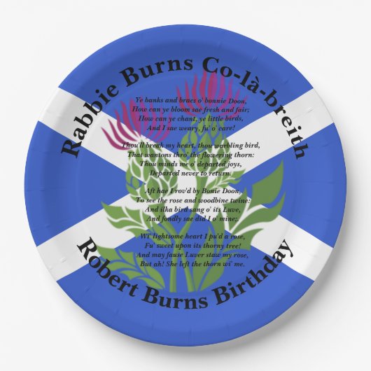 Robert Burns Birthday Geem Thistle Flag Large 9" Pappteller (Vorderseite)