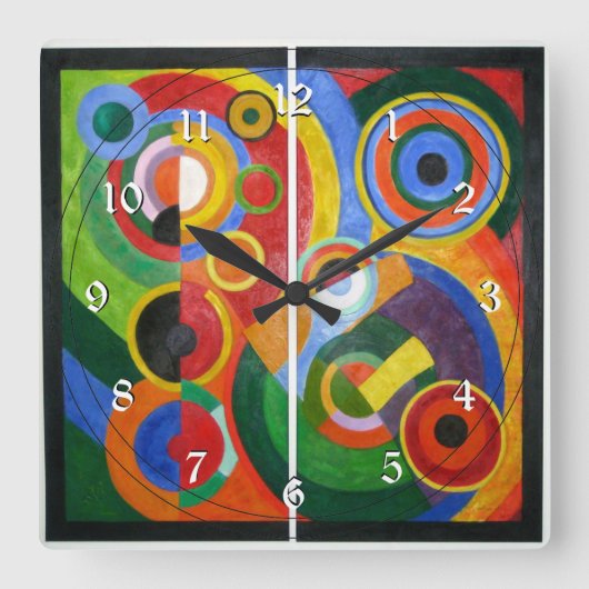 Robert Delaunay: Rhythmus, buntes Gemälde Quadratische Wanduhr (Vorderseite)