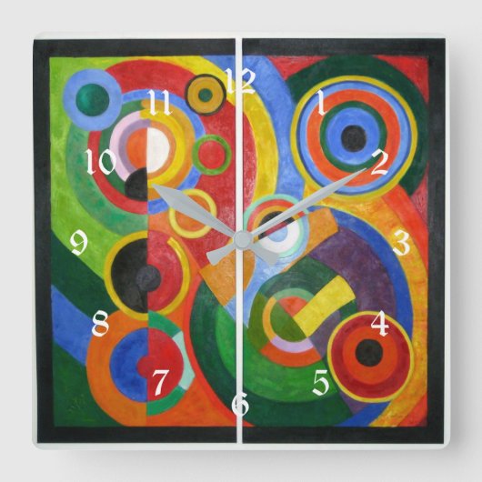 Robert Delaunay: Rhythmus, buntes Kunstwerk Quadratische Wanduhr (Vorderseite)
