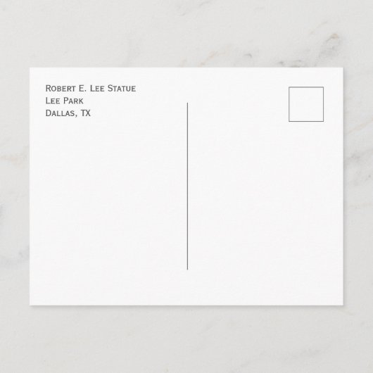 Robert E. Lee Statue, Lee Park, Dallas TX Postkarte (Rückseite)