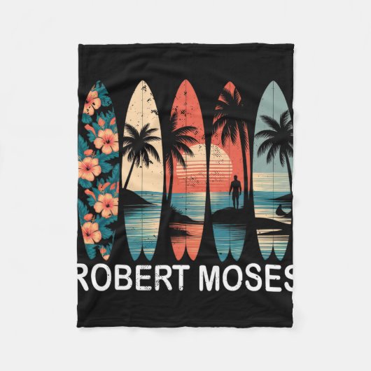 Robert Moses Surfboard Surfing Retro _1  Fleecedecke (Vorderseite)