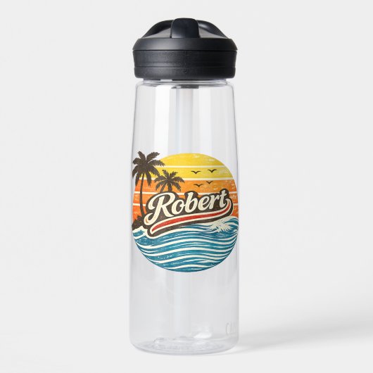 Robert Retro-Sonnenuntergang-Name-Design Trinkflasche (Vorne)