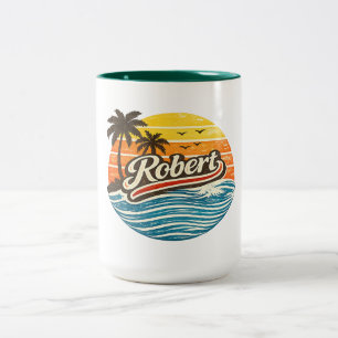 Robert Retro-Sonnenuntergang-Name-Design Zweifarbige Tasse