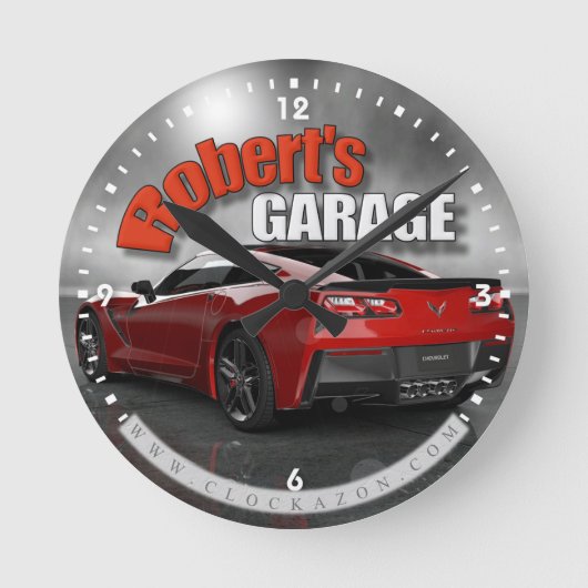 Robert's Garage Corvette Wall Clock Runde Wanduhr (Vorderseite)